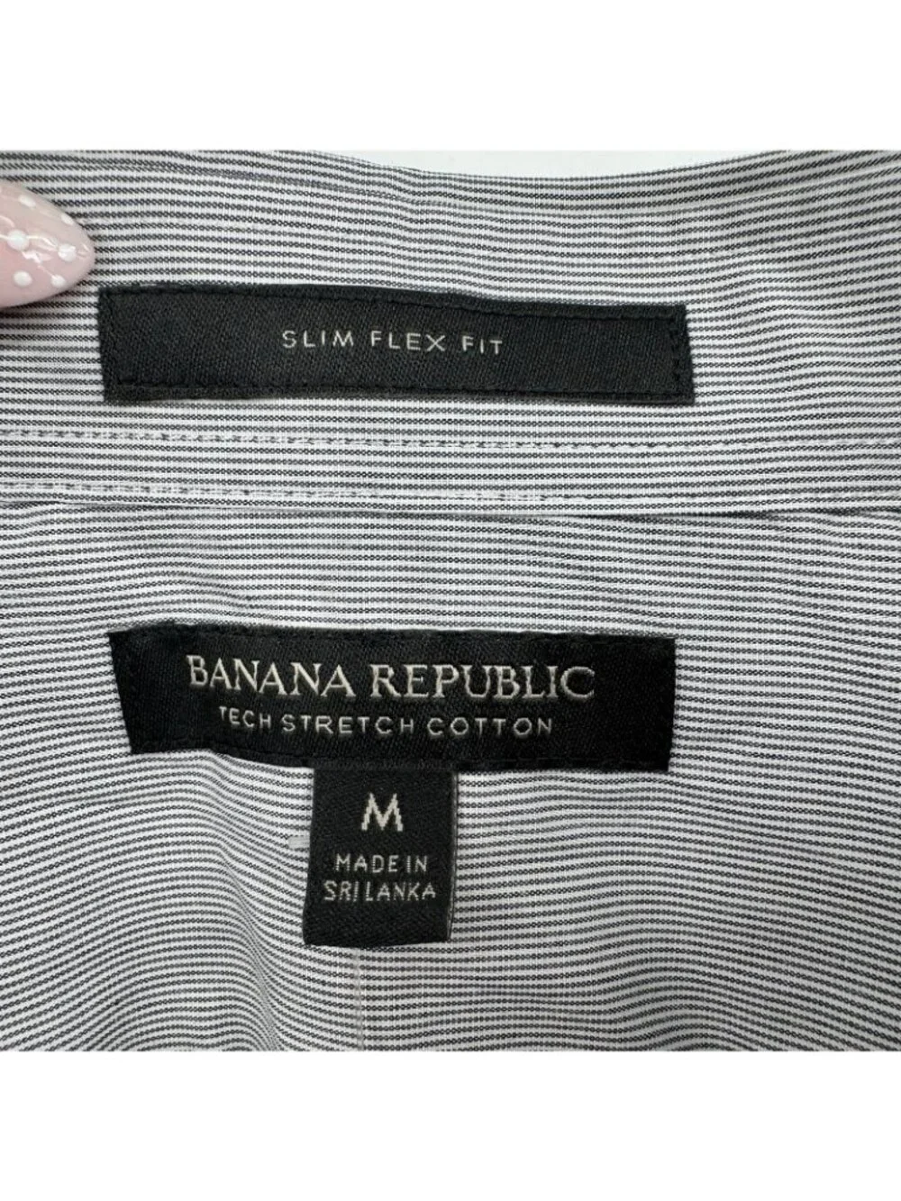 Banana Republic Slim-Fit Tech-Stretch Short Sleeve Striped Button Down Shirt M